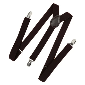 

Unisex Clip on Suspender Elastic Y-Shape Back Formal Adjustable Braces, coffee