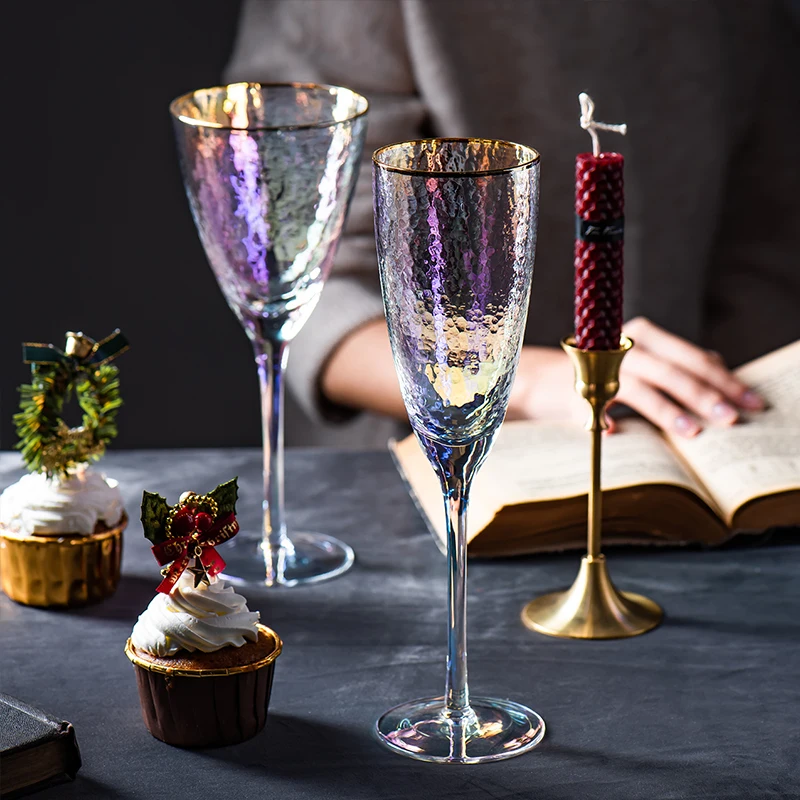 Ion Plating Hammer Rainbow Crystal Goblet Burgundy Red Wine Glass Cup Candlelight Dinner Romantic Wedding Champagne Flute Coupes | Дом и сад
