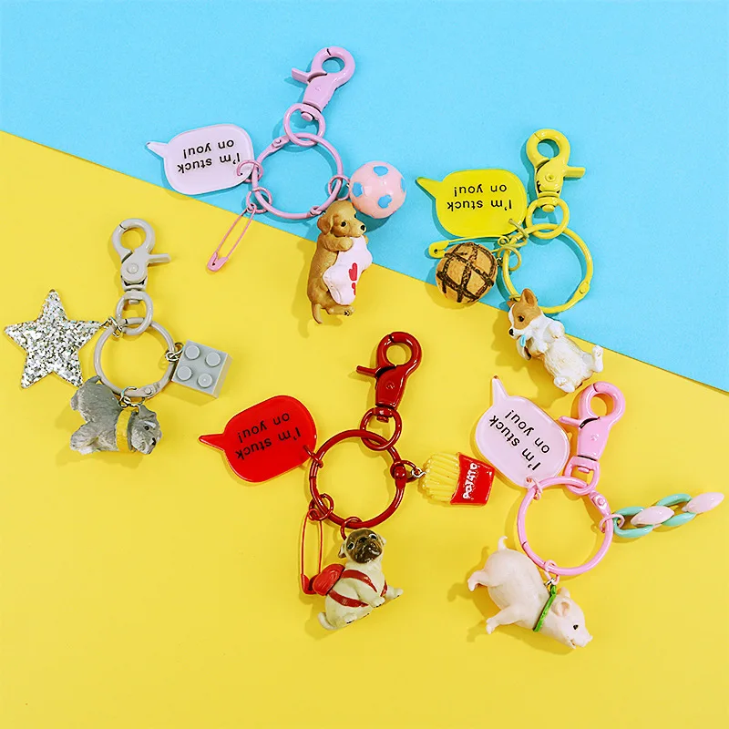 

2019 New Lovely Resin Animal Pet Dogs Key Ring Schnauzer Welsh Corgi Keychains Gift For Woman Jewelry Key Chain Pendant