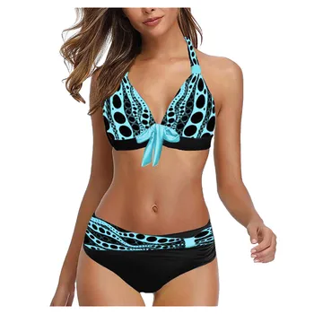 

2019 Hot Sexy Women Plus Size Print Tankini New jupmsuit Halter Push Up Padded Bathing Suit Patchwork Tong Female Intimates