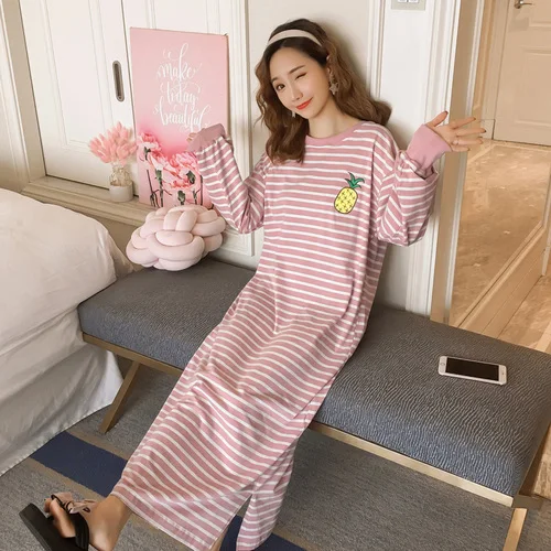 Good Quality Autumn Winter Warm Full Cotton Nightgown Home Wear Lovely Nightgowns for Women Loose Girl Sleepwear Nightgown - Цвет: C Q 1235