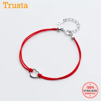 

Trusta 100% 925 Solid Sterling Silver Fashion Hollow Heart Red Rope Chain Bracelet 14cm For Teen Women Fashion Jewelry DS995