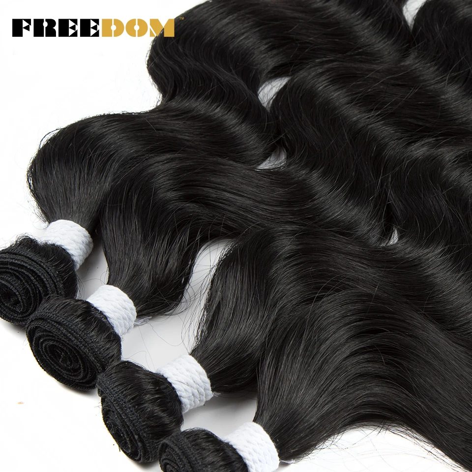 FREEDOM Synthetic Body Wave Hair Bundles 26 Inch Long Synthetic Hair Weave Ombre Brown 613 Blonde Ponytail Extensions