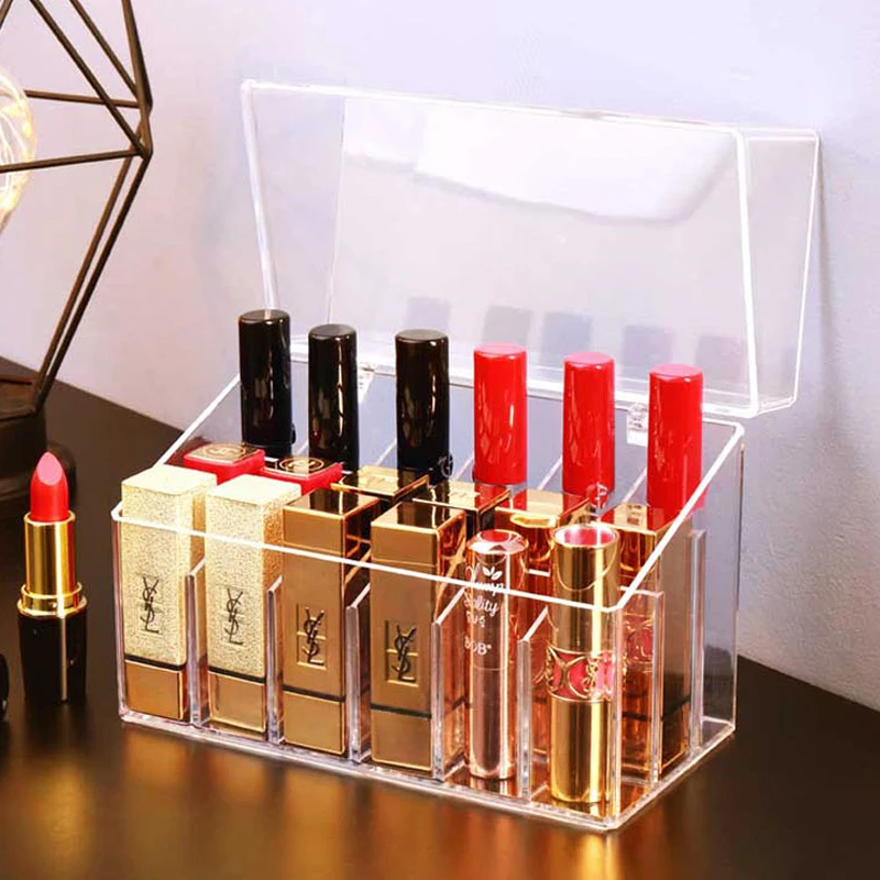 Acrylic Transparent 18 Slots Lipstick Storage Box With Lid Lip Gross Holder Case Organizer Makeup | Дом и сад