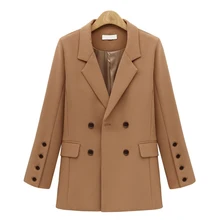 Blazer à Double boutonnage kaki pour femmes, manteau Vintage à manches longues, poches, vêtements d'extérieur chics, vestes de costume, 2021 