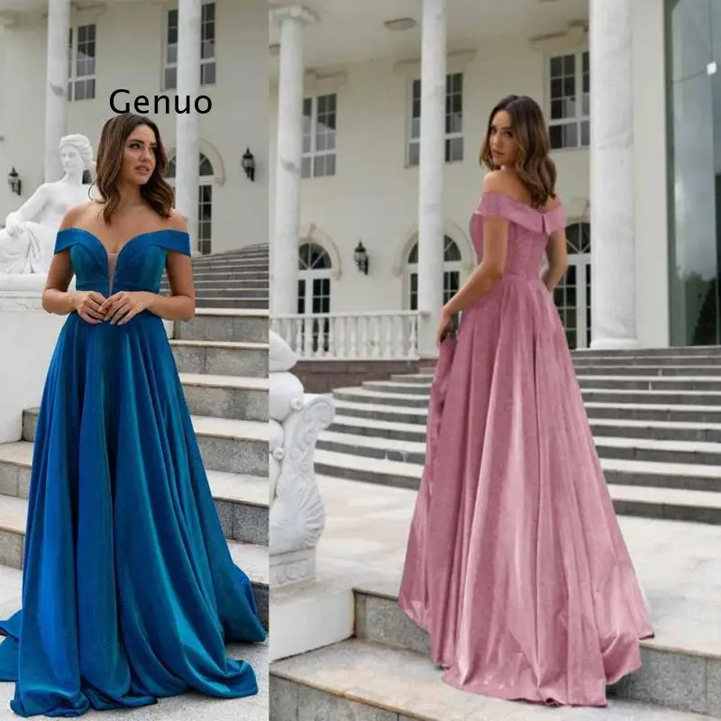 

Soft Pink A-Line Sparkly Long Prom Dresses Evening Gowns Sexy Off Shoulder Party Elegant Burgundy Full Length Robe De Soiree