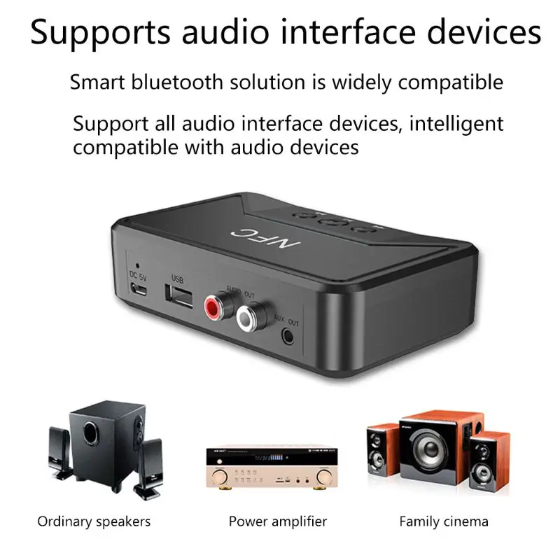 5 0 Bluetooth Receiver Smart NFC A2DP RCA AUX 3 5MM Jack Wireless Adapter Suppotr USB Play For CAR Home Speaker Headphone