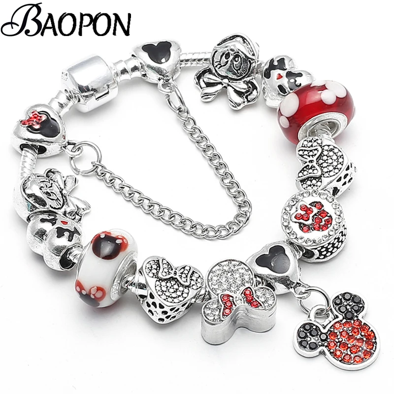 

BAOPON Cute Mickey Charm Bracelet With Lovely Minnie Charms Beads Fine Bracelet For Women Travel Enthusiast Christmas Gift