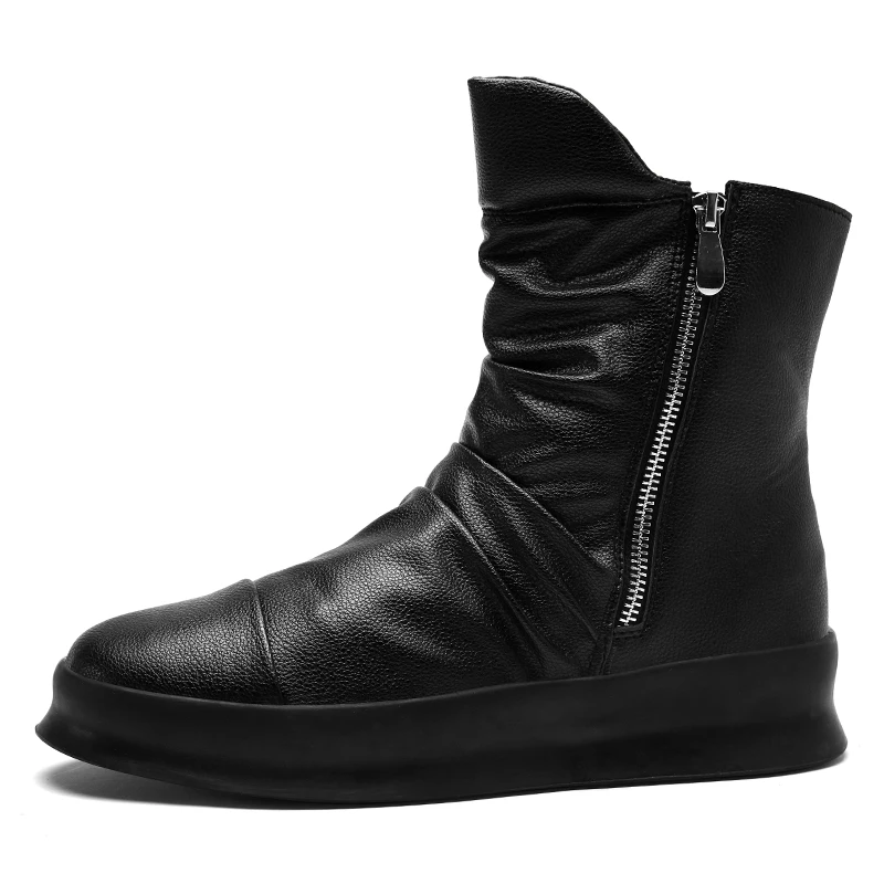 Модные ботинки на молнии; мужские кожаные роскошные Брендовые ботильоны для мужчин; повседневная обувь в стиле хип-хоп; черные и белые ботинки «Челси»; Мужская обувь; KOZLOV