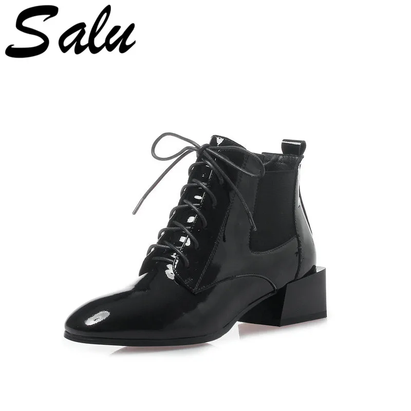 

Salu Boots Women Autumn Winter High Heeled Ankle Boots New Pointed Toe Short Chelsea Boots Genuine Leather Party Shoes Woman