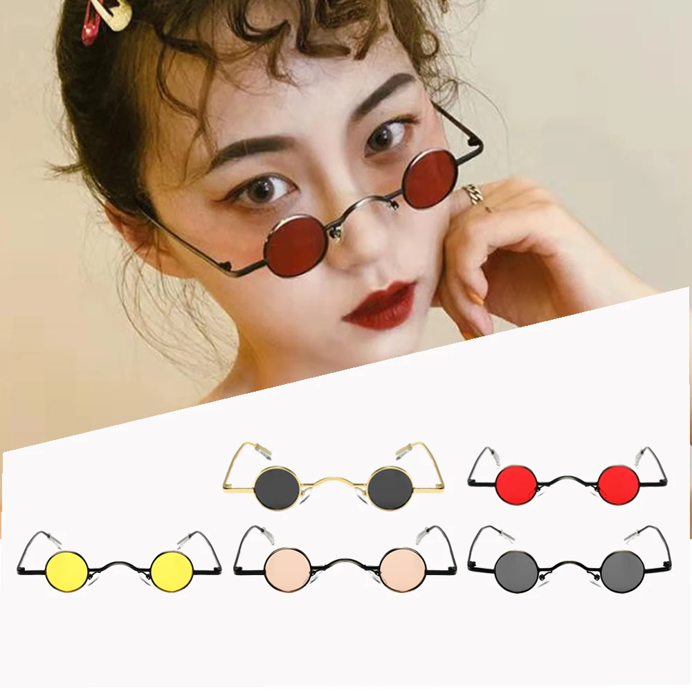 New Fashion Retro Mini Lens Sunglasses Round Men Women Metal Frame Gold Black Red Sun Glasses