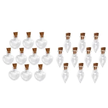 20 шт Мини Стеклянная бутылка желаний пробковая бутылка: 10 шт форма капли воды и 10 шт форма персика