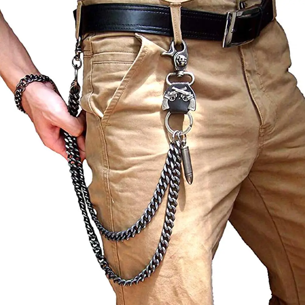 Stainless Steel Heavy Pants Wallet Chain Biker Skull Hook Jeans Keychain