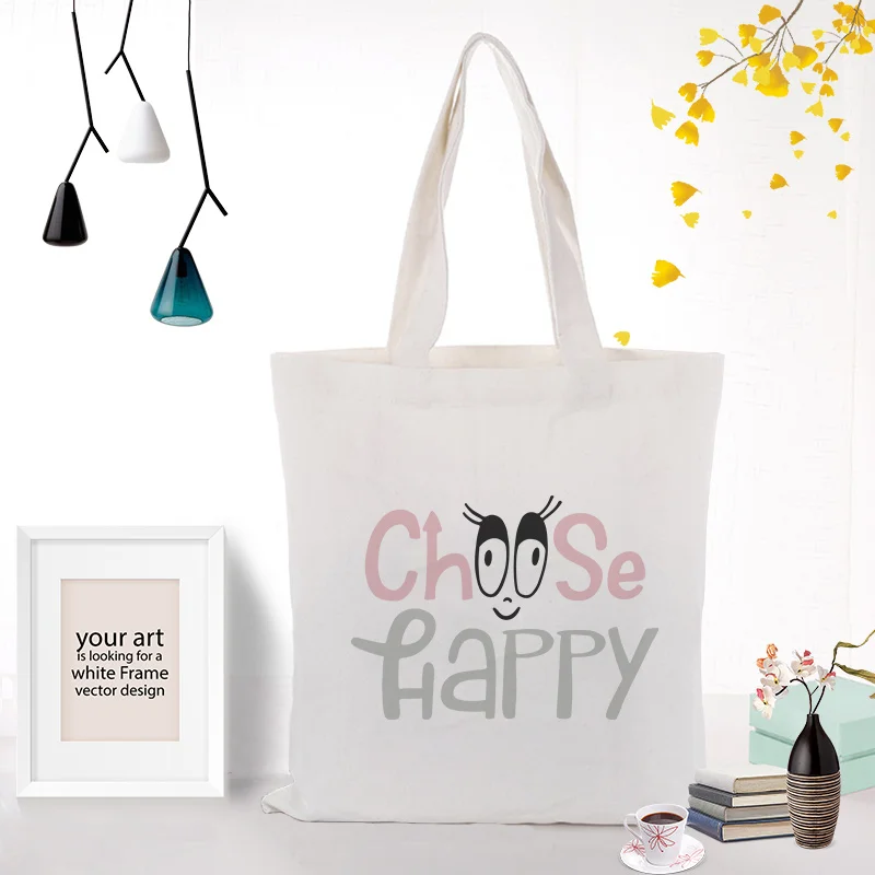 Canvas Tote Bag Handbag Custom Print Logo Text DIY ILLUSTRATION Daily Use Eco Ecologicas Reusable Shopping Bag Recycle