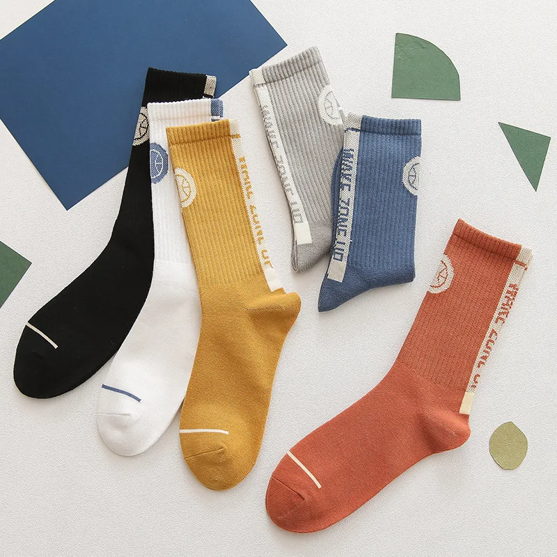 Мужские носки с надписью Happy носок компрессионный хлопок Crew Socks теплые мужские s корейские забавные новые уличные трендовые повседневные Модные Calcetines