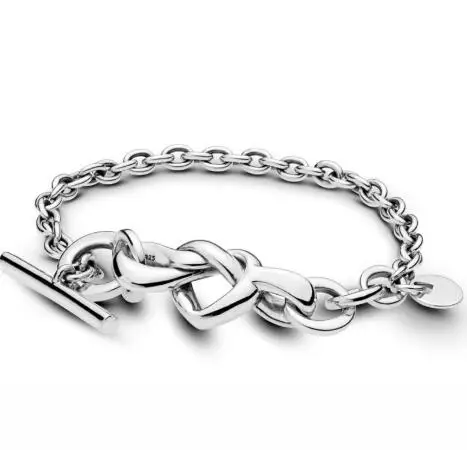 925 пробы серебряный браслет с узлом в виде сердца, украшенный Т-образной застежкой, женский браслет с бусинами, очаровательное модное ювелирное изделие