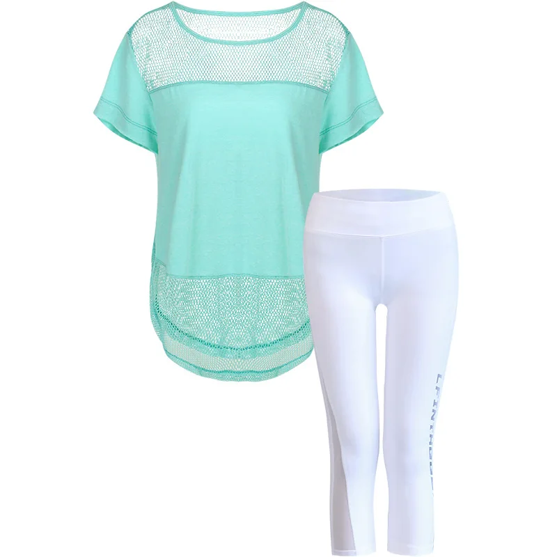 L-XXXXL размера плюс, женская спортивная одежда, набор для йоги, для бега, фитнеса, дышащая футболка+ леггинсы, спортивный костюм для тренировок, спортивная одежда для спортзала