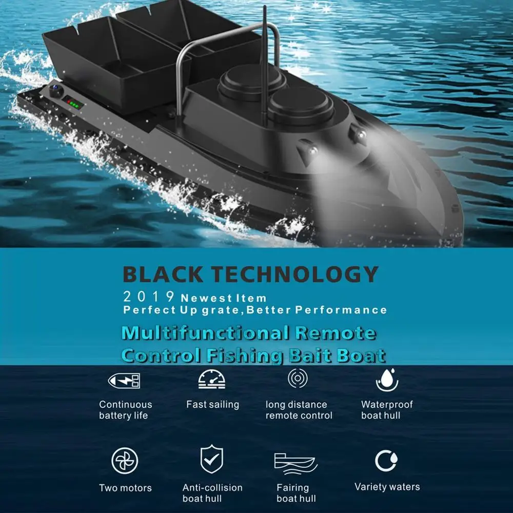 

Smart RC Bait Boat Night Version Light Toy Dual Motor Fish Finder Ship Remote Control 1.5KG 500M Speedboat WirelessÂ Fishing Tool