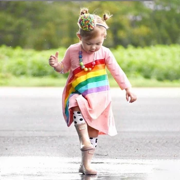 

Girls Rainbow Dress Toddler Baby Long Sleeve Dresses Children Clothing Cotton Princess Dress Kid Tops Outfits 1-7 Years Kids