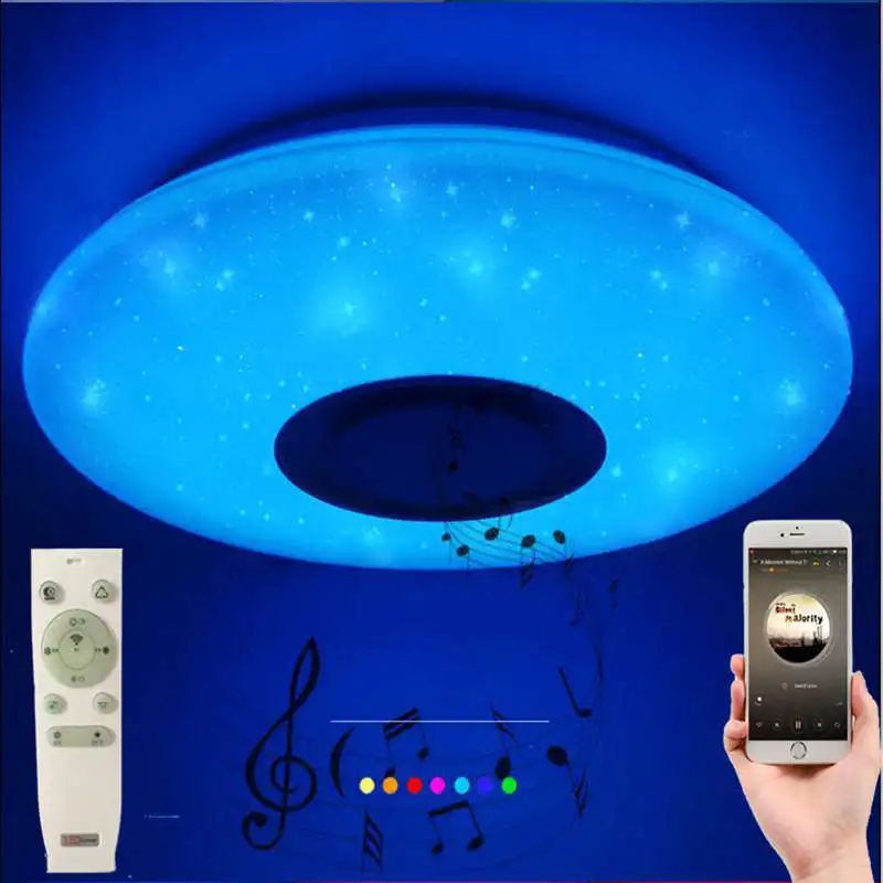 60W Rgb Flush Mount Round Starlight Music Led Ceiling Light Lamp With Bluetooth Speaker, Dimmable Color Changing Light Fixture W
