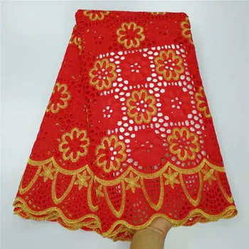 

Wonderful red party African cotton lace fabric with embroidery fashion dry lace for dress YCH12(5yards/lot) multi color