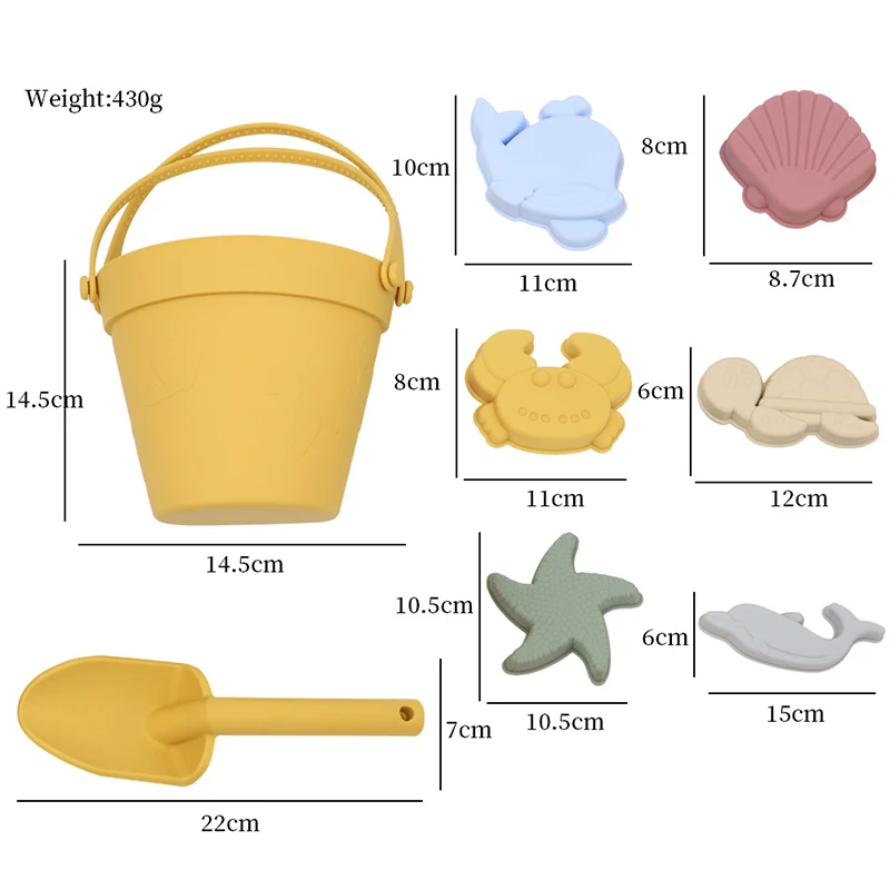 8Pcs Summer Beach Toys for Kids Soft Silicone Sandbox Set Beach Game Toy for Send Children Beach Play Sand Water Play Tools 6