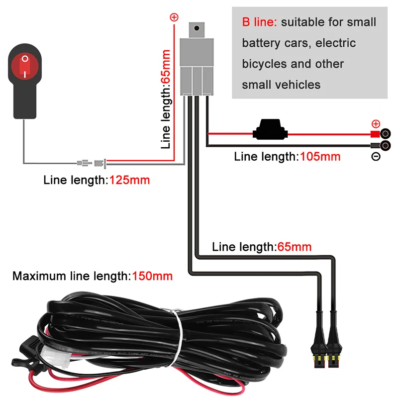 1.6M/2.2M Motorcycle Electric On Off Switch Wiring Relay Harness For Spotlight Fog Light With Fuse 2/3 Wires Cable 12V Accessory images - 6