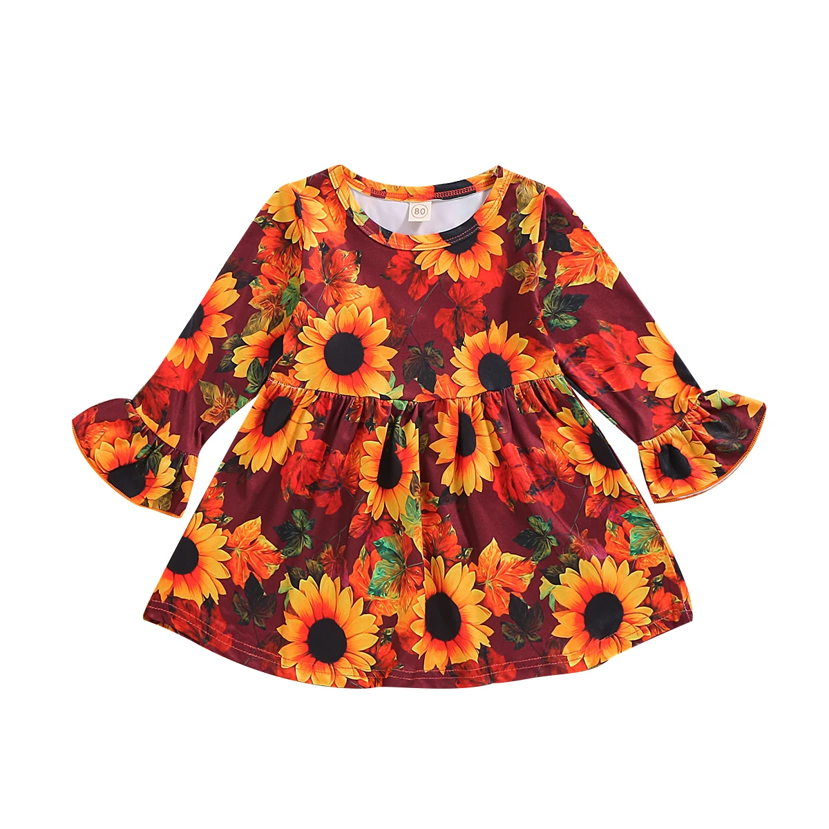 1-6Years с цветочным узором одежда для малышей Детское платье для девочек осеннее платье с длинными рукавами с оборками, с юбкой-пачкой платья с подсолнечниками для девочек