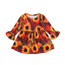 1-6Years с цветочным узором одежда для малышей Детское платье для девочек осеннее платье с длинными рукавами с оборками, с юбкой-пачкой платья с подсолнечниками для девочек