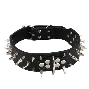 

Sharp Spiked Studded PU Leather Collar for Large Dog Pet Pitbull Mastiff Durable, Black Dog , L(61Cm)