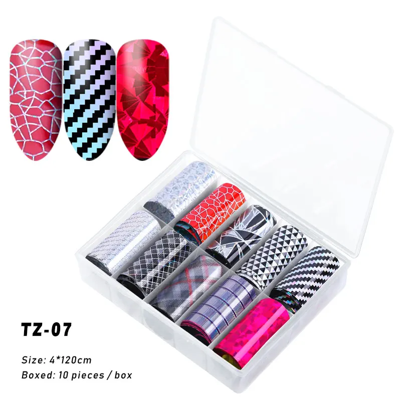 TZ-07 10 шт./компл. 4*120 см наклейки из фольги для ногтей с леопардовым рисунком; наклейка Дизайн для ногтей салон высокое качество УФ-гель ногтей искусство Фольга украшения - Цвет: TZ-07