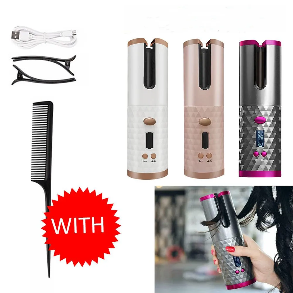 Wireless Automatic Hair Curler iron wireless Curling Iron USB Rechargeable Air Curler for Curls Waves LCD Display Ceramic Curly