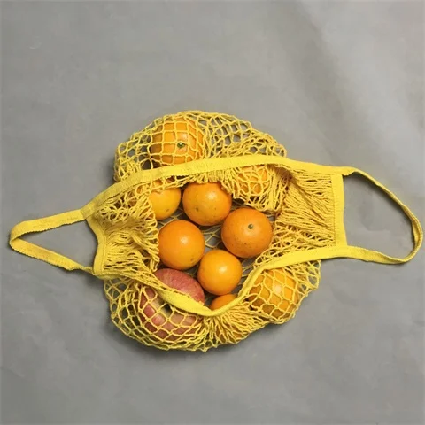 yellow Women Cotton Shopping Totes Portable Swimming Beach Bag Reusable Net String Shopping HandBag Fruit and Vegetable Storage - Цвет: yellow