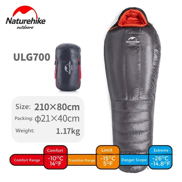 ULG700 gray Новинка Naturehike зимний гусиный пух Мумия сохраняет тепло спальный мешок ограничение комфортной температуры-32℃-4℃ ULG400 ULG700 ULG1000 - Цвет: ULG700 gray