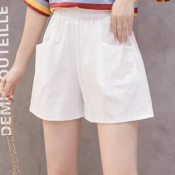 

New Ladies Cotton Casual Shorts Elastic Solid Color Shorts