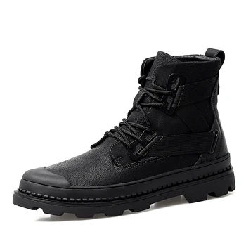 

Mens Boots Autumn Genuine Leather Ankle Boots Men Casual Quality Rubber Lace-up Winter Plush Warm Martin Boots 38-45