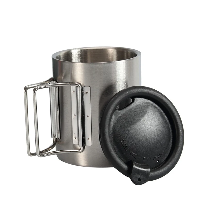 Camping cup 220 мл/300 мл, бутылка для воды из нержавеющей стали, для улицы, портативная, для кемпинга, кофейная чашка, чашка из нержавеющей стали, складная ручка 20N1 - Цвет: Camping cup