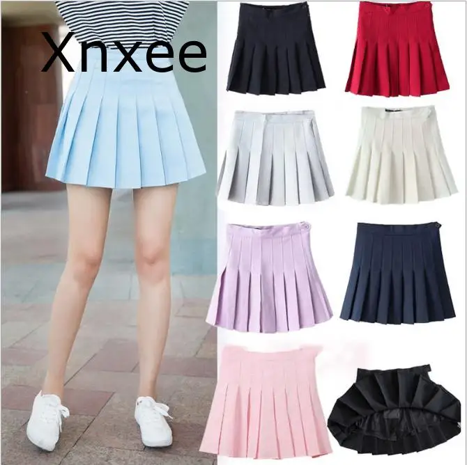 Xnxee весна Высокая талия мяч плиссированные юбки сплошной трапециевидной формы Матросская юбка размера плюс