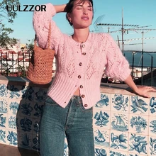 UULZZOR свитер женский с вырезами крохект Вязаный Кардиган Осенний женский свитер длинный рукав высокая Талия Женская верхняя одежда джемпер