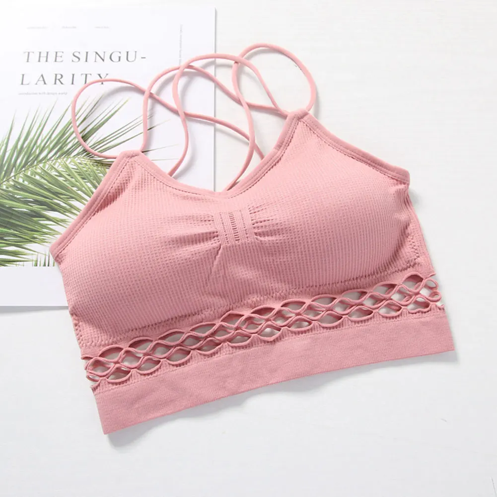 Pink Горячее женское Спортивное нижнее белье с открытой спиной, сплошной цвет для фитнеса, бега HV99 - Цвет: Pink