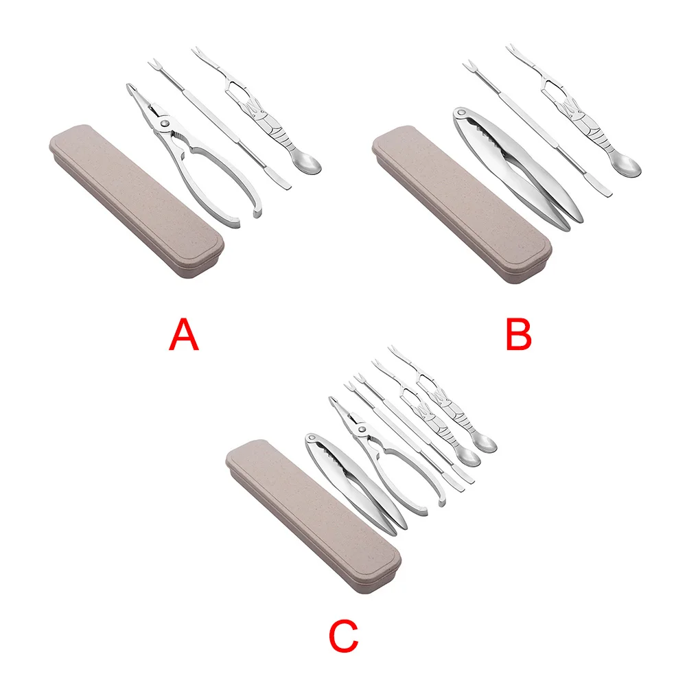 Плоскогубцы из нержавеющей стали, набор инструментов для морепродуктов с коробкой, кухонные зажимы, крекеры для крабов, серебряные практичные моллюски, домашняя ложка для лобстера