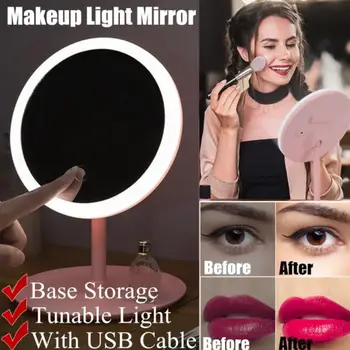

LED Lighted Mirror Lamp 90 ° Rotation Interior Design Magnifying Makeup Mirrors Gift Round Portable Bathroom Table Mirror