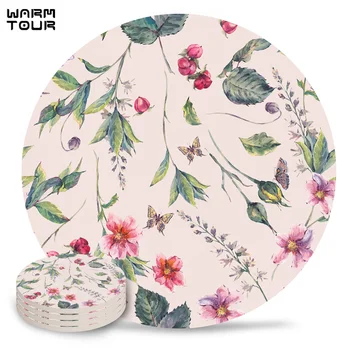 

Flower Plant Flowers Butterfly Bloom Leaves Texture Placemat Ceramic Drink Coasters Table Decoration Absorbent Moisture