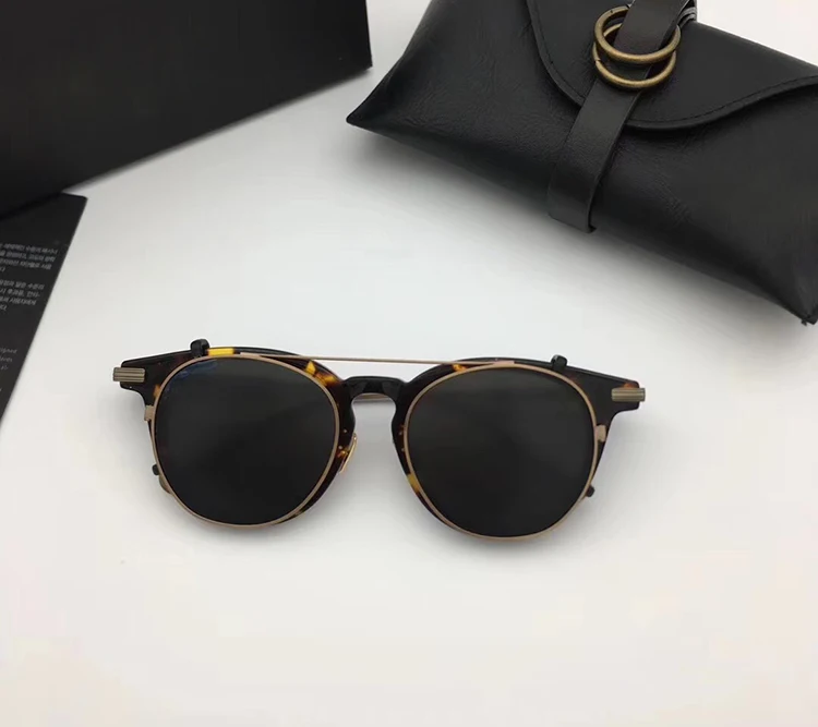 Винтажные круглые стильные поляризованные солнцезащитные очки с клипсами, Мужские Съемные брендовые дизайнерские очки по рецепту