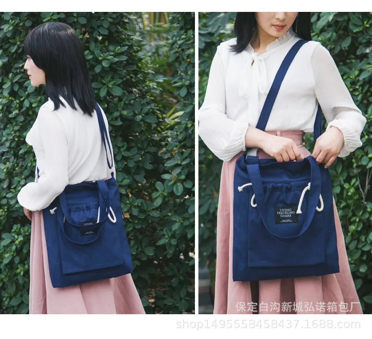 

2019 New Style Bag Front Pocket Drawstring Korean-style Canvas Bag Women's Shoulder Simple Shoulder Students