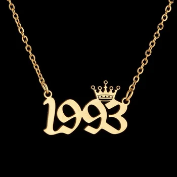 

Bohemian Cartoon Crown Number Letter Necklace Stainless Steel Chain Necklace for Women Birthday Gift Female Birth Year Necklaces