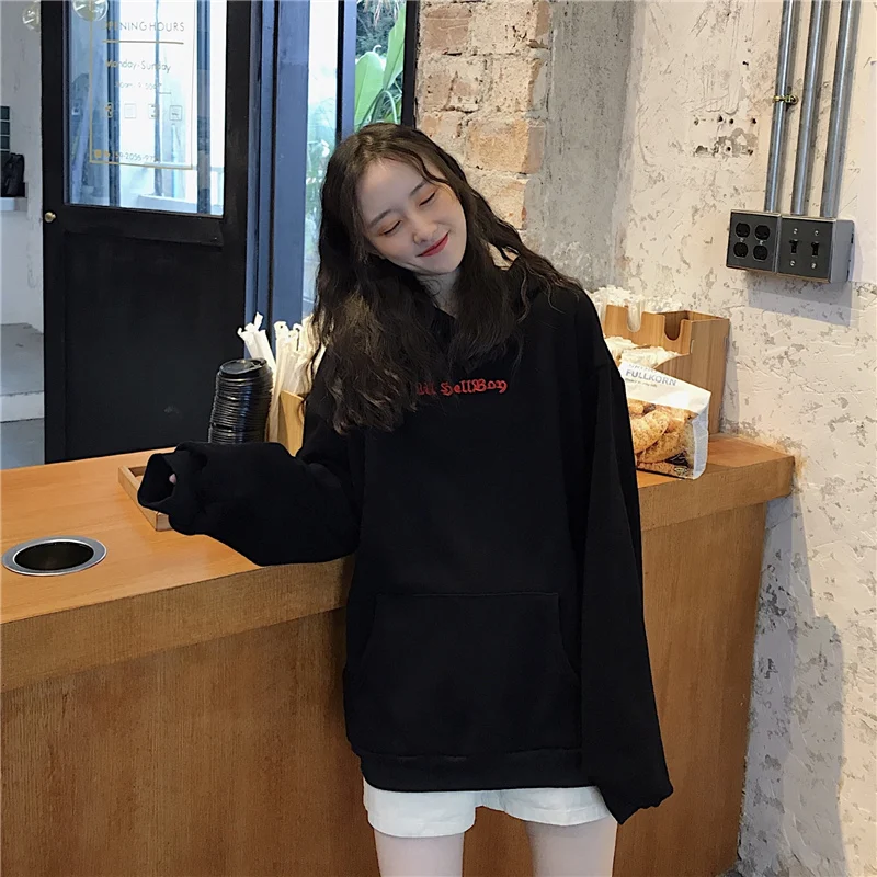Devil Horn Hoodie Streetwear Devil Hoodie Gothic Hooded Hoody Women Loose Black Hooded Pollovers Sweatshirts Oversized Harajuku