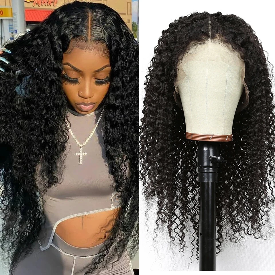 Deep Wave Frontal Wig Transparent Lace Wigs 28 Inch T Part Brazilian Wet and Wavy Deep Wave Wig Curly Human Hair Wigs
