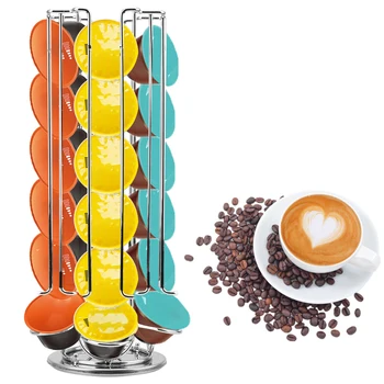 

24Cups Display Capsule Rack Stainless Steel For Dolce Gusto Capsule Tower Stand Storage Shelves Rotatable Coffee Pod Holder