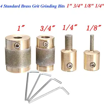 

4Pcs Grinder Head 1" 3/4" 1/4" 1/8" MCB18 MCB14 MCB1 MCB34 Brass Core Standard Grit Stained Glass Grinder Bit Head Set